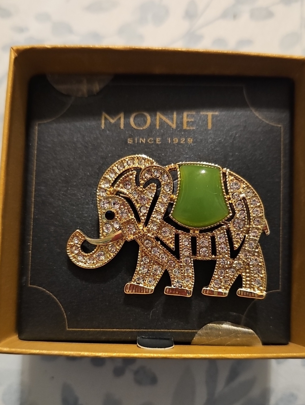 Monet Rhinestone Elephant Brooch